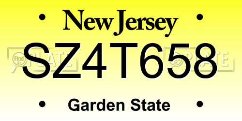 SZ4T658 New Jersey License Plate