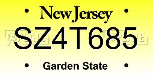 SZ4T685 New Jersey License Plate
