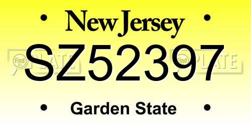 SZ52397 New Jersey License Plate