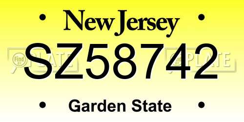 SZ58742 New Jersey License Plate