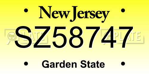 SZ58747 New Jersey License Plate