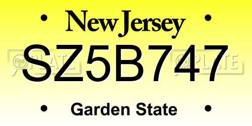SZ5B747 New Jersey License Plate