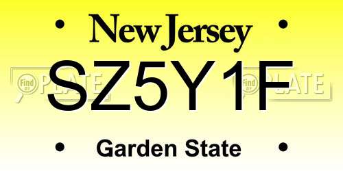 SZ5Y1F New Jersey License Plate