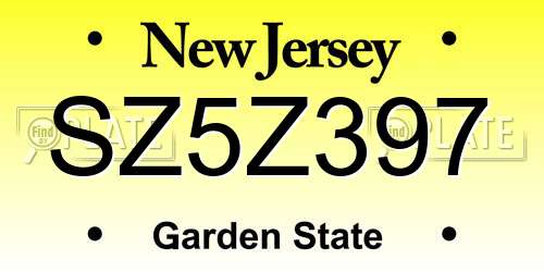 SZ5Z397 New Jersey License Plate