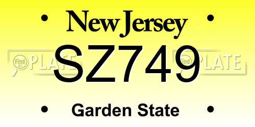 SZ749 New Jersey License Plate
