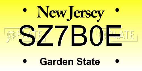 SZ7B0E New Jersey License Plate