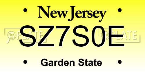 SZ7S0E New Jersey License Plate