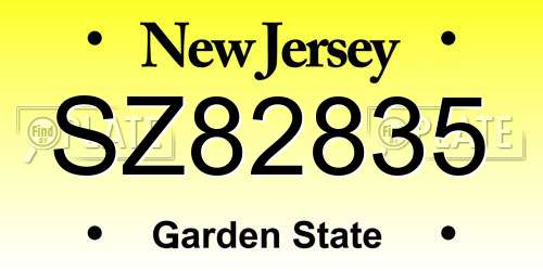 SZ82835 New Jersey License Plate