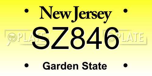SZ846 New Jersey License Plate