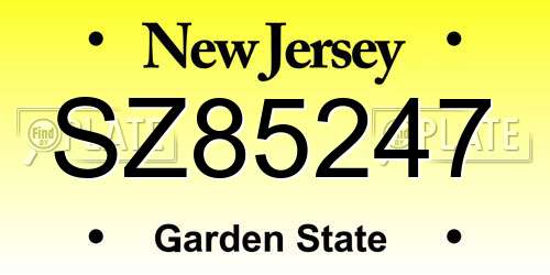 SZ85247 New Jersey License Plate