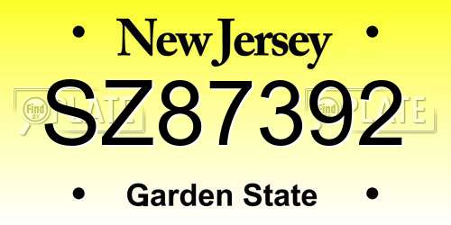 SZ87392 New Jersey License Plate
