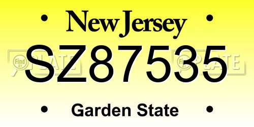 SZ87535 New Jersey License Plate