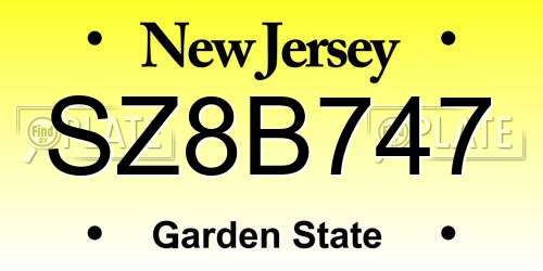 SZ8B747 New Jersey License Plate