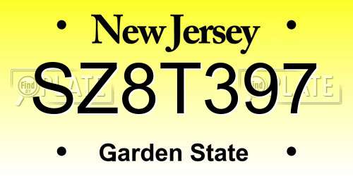SZ8T397 New Jersey License Plate