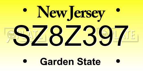 SZ8Z397 New Jersey License Plate