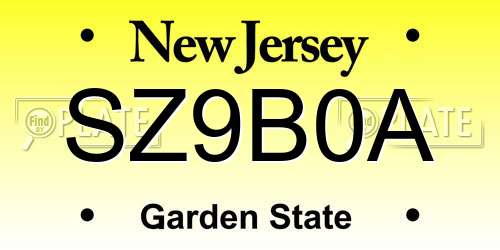 SZ9B0A New Jersey License Plate