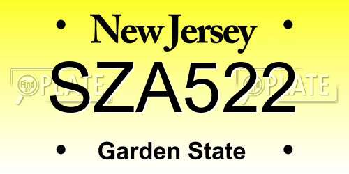 SZA522 New Jersey License Plate