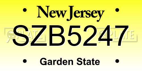 SZB5247 New Jersey License Plate