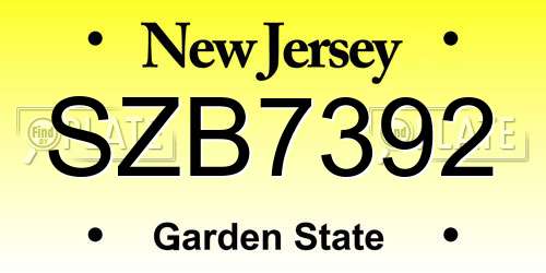 SZB7392 New Jersey License Plate