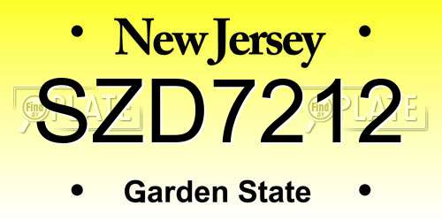 SZD7212 New Jersey License Plate