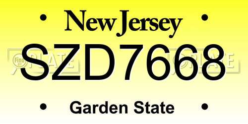 SZD7668 New Jersey License Plate