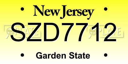 SZD7712 New Jersey License Plate