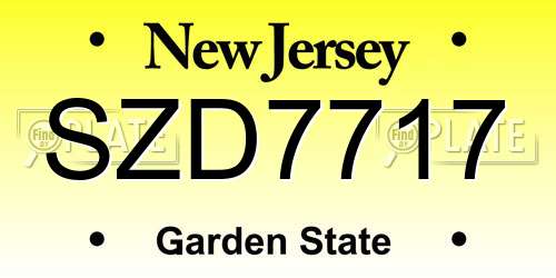 SZD7717 New Jersey License Plate