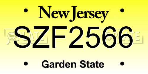 SZF2566 New Jersey License Plate