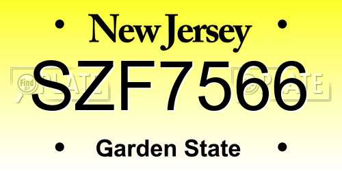 SZF7566 New Jersey License Plate