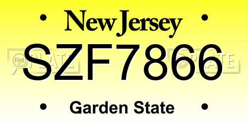 SZF7866 New Jersey License Plate