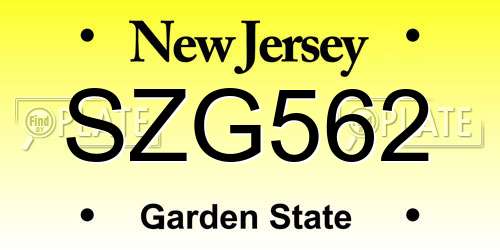 SZG562 New Jersey License Plate