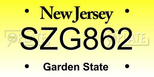 SZG862 New Jersey License Plate