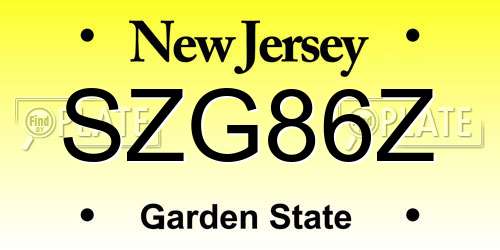 SZG86Z New Jersey License Plate