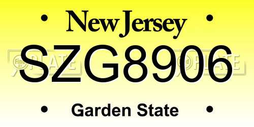 SZG8906 New Jersey License Plate