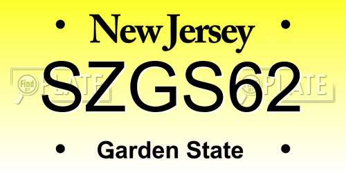 SZGS62 New Jersey License Plate