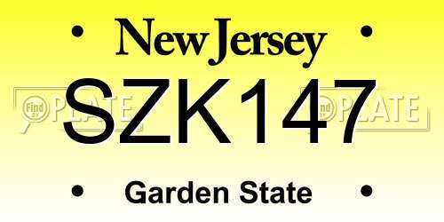SZK147 New Jersey License Plate
