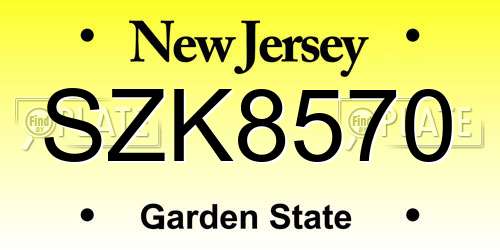 SZK8570 New Jersey License Plate
