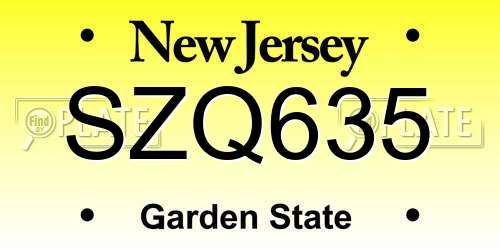 SZQ635 New Jersey License Plate