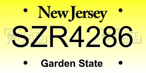 SZR4286 New Jersey License Plate