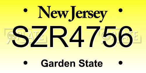 SZR4756 New Jersey License Plate