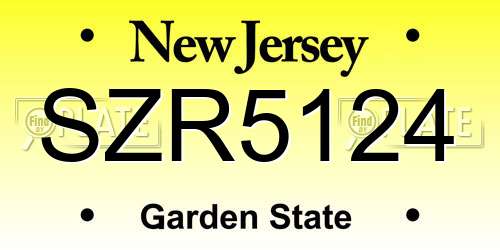SZR5124 New Jersey License Plate