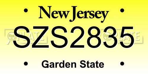 SZS2835 New Jersey License Plate