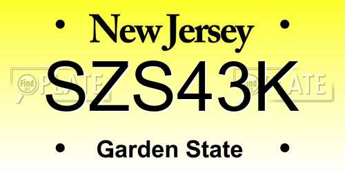 SZS43K New Jersey License Plate