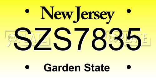 SZS7835 New Jersey License Plate