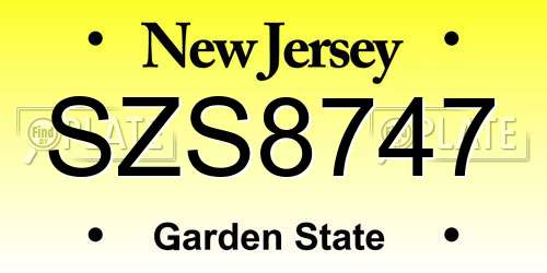 SZS8747 New Jersey License Plate