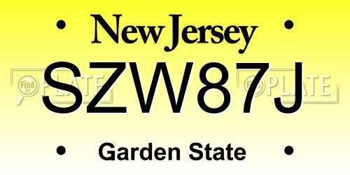 SZW87J New Jersey License Plate