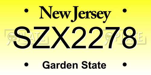 SZX2278 New Jersey License Plate