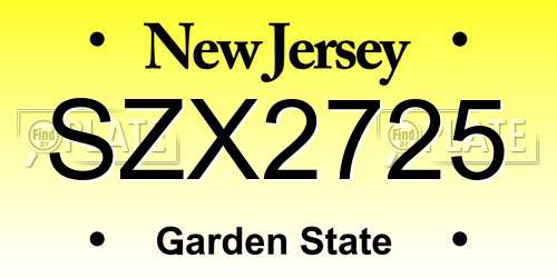 SZX2725 New Jersey License Plate