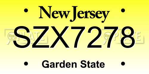 SZX7278 New Jersey License Plate