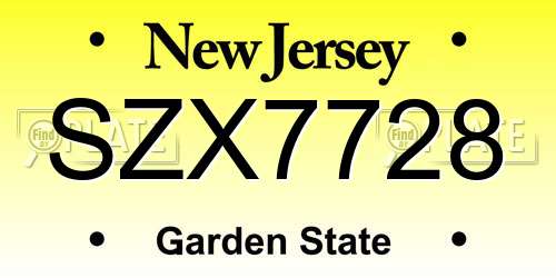 SZX7728 New Jersey License Plate